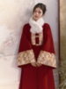明制原创改良秋冬季汉服女装中国风红色印花马面裙新中式毛呢外套