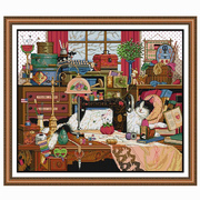 自己绣欧美风猫咪与缝纫机，十字绣可爱杂志，款刺绣14ct小格2023