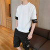 夏季男士短袖t恤假两件半袖衫，韩版青少年体恤衫情侣装，t恤小衫上衣