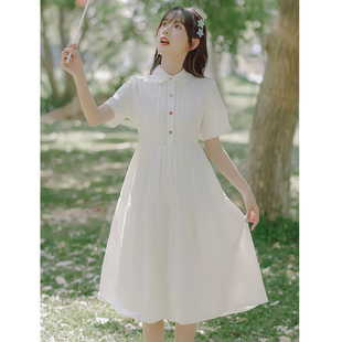 法式衬衣连衣裙少女夏装2024初中高中学生仙女白色POLO长裙子