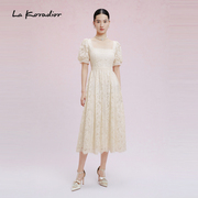 lakoradior拉珂蒂，2024年春夏纯色蕾丝，绣花短袖气质连衣裙女