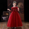 韩国童装礼服花童婚礼红色公主裙秋冬季加绒蓬蓬裙女童钢琴演出服