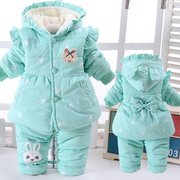 女宝宝冬装加绒加厚棉袄，两件套装0-1-2岁婴儿童，衣服3-9个月外出服