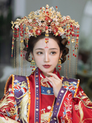 中式唯美古典风红色琉璃凤冠长，流苏新娘结婚秀禾服头饰复古风