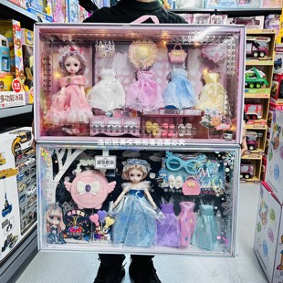 小仙女百变时装秀娃娃公主换装手提包，化妆台精致礼服裙鞋女孩玩具