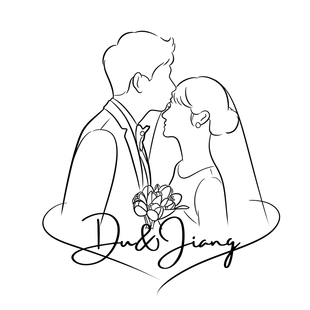 手绘简笔画婚礼logo设计真人照片，转漫画卡通q版婚礼请柬定制简约
