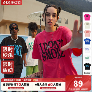 DONSMOKE夏国潮LOGO玫红色短袖情侣街头ins休闲半袖T恤男女上衣