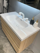 小户型实木卫浴柜卫生间洗手台微晶石一体盆日式原木色浴室柜组合