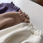 儿童荷叶领羊毛衫女宝宝中高领毛衣长袖打底羊绒衫秋冬季女童上衣