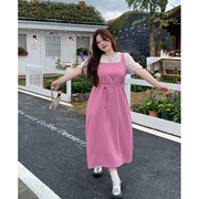 徐达布粉色连衣裙大码女装定制时尚气质长裙微胖夏季宽松裙子