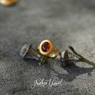fm《红豆丁》天然石榴石925银，镀金复古戒指，优雅时尚气质品质感
