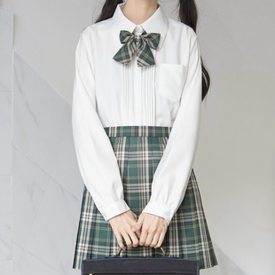 刺篇原创jk制服日系基础款，长袖风琴褶，黑色白色尖领衬衫女