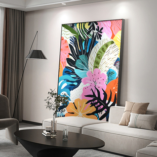 北欧风沙发背景墙装饰画抽象简约玄关挂画梵高色彩，艺术客厅落地画