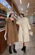 欧洲站2021秋韩版时尚宽松显瘦百搭女双面羊绒外套女呢子大衣