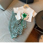 棉女童套装洋气2023夏季中童短袖，t恤两件套女宝宝防蚊裤子潮