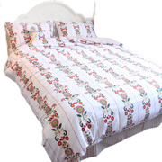 美式田园简约花卉活性印花床单，床笠式床上用品四件套全棉纯棉被套