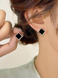 S999纯银玫瑰金耳钉2023年潮小众设计感高级耳环气质菱形耳饰