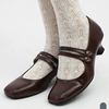 23秋日系法式复古方头，优雅纽扣装饰低跟双带，通勤玛丽珍洛丽塔单鞋