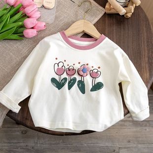 巴拉巴柆韩版女童秋装韩系T恤童装女宝宝长袖花朵立体打底衫