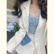 高级感白色西装外套女2023春秋装韩版小个子宽松气质休闲西服