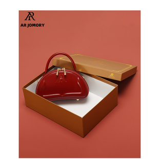 ARJOMORY小众设计方式牛皮复古手提包包女2024洋气红色结婚包