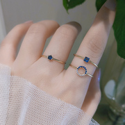纯银开口戒指女时尚个性，2024韩国蓝色，复古极细开口食指环