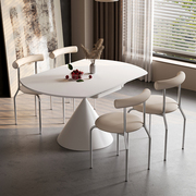 法式岩板餐桌椅组合可旋转伸缩方圆两用奶油，白色简约现代小户型
