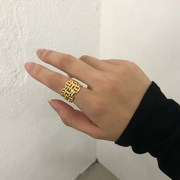 欧韩欧美戒指女小众设计冷淡风，个性时尚金色，简约潮人开口食指指环