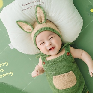 妮妮家可爱风兔子套装宝宝百天照帽子衣服儿童摄影道具服饰