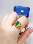 久不掉色非越南沙金戒指女仿黄金镀金绿色宝石开口指环可调节