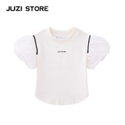 juzistore童装夏季短袖t恤氨纶网纱装饰泡泡，袖套头衫女童1125109