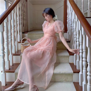 甜美公主欧根纱泡泡袖，连衣裙女夏季2022洋气，气质漂亮长裙子