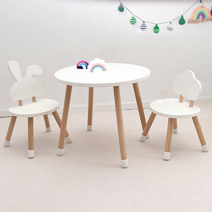 ins宝宝圆桌写字画画家用木质，小凳子圆幼儿园桌椅儿童圆形小桌子