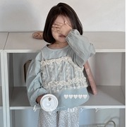 女童春装2024吊带蕾丝上衣长袖T恤儿童韩版女孩洋气衣服