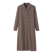 阿绒源纯羊绒女式大衣鄂尔多斯市产翻领纯色开襟单排扣长款外套厚