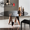 黑胡桃木餐桌现代设计师客厅，钢化玻璃圆形餐桌，极简约方形艺术饭桌