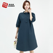 韩国夏季中年女装连衣裙五分袖宽松妈妈装裙子薄纯色新潮OPA2031