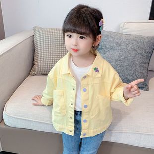 韩版女童外套2024春装，小孩女宝宝牛仔衣春秋，儿童棉布时尚上衣