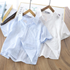 男童衬衫短袖薄款中大童，男孩翻领白色，上衣洋气潮夏季儿童衬衣纯棉