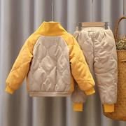 男童冬装棉服套装3潮1-8岁宝宝，帅气拼色卫衣，小童冬季加绒儿童加厚