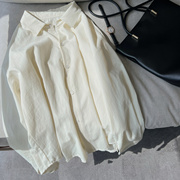 独家自制。精梳水洗斜纹，柔软棉奶油白衬衫，女宽松黑色2023秋冬