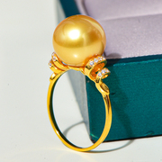 12mm18k珑一11金南洋海水珍珠戒指环手饰无染色菲律宾进口圆形-