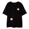 hikosencara卡拉猫黑色短袖t恤卡通，贴布宽松百搭口袋修身女上衣