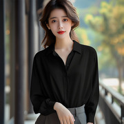 黑色雪纺衬衫女上衣2024韩版女装宽松显瘦百搭长袖衬衣打底衫