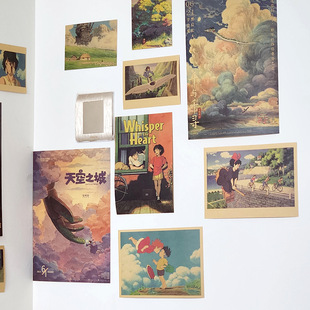 宫崎骏15张复古牛皮纸海报装饰画房间布置装饰墙壁纸贴画卡片
