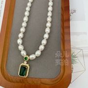天然珍珠项链2024强光，米珠轻奢小众绿色吊坠，s925银可定制