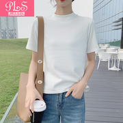 夏季韩版纯白纯色宽松休闲短袖体恤上衣内搭女打底衫半高领