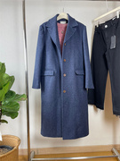 韩国设计师Leb蓝紫色羊毛呢单排扣大衣外套长款宽松厚实保暖23冬