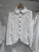 重工蕾丝花朵刺绣白色西装镂空夹克外套女上衣潮