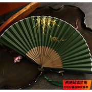 月亮扇中国风7寸男扇女扇，手绘金色竹林，夏季折叠扇子汉服折扇日用